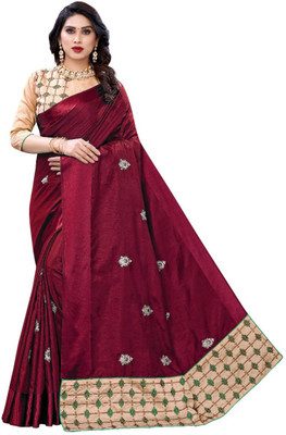 Rangleelacreation Embroidered Bollywood Silk Blend Saree(Maroon)