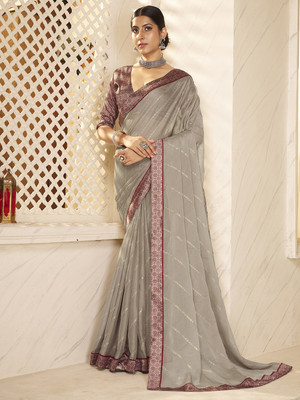 Divastri Embellished Bollywood Chiffon Saree(Grey)