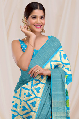 Dharmata Enterprise Printed Daily Wear Tussar Silk Saree(Light Blue)