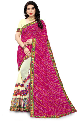 SERONA FABRICS Embroidered Bandhani Georgette Saree(Pink)