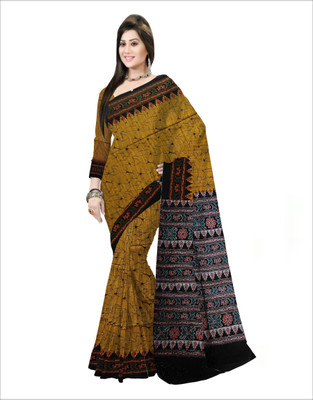 Pradip Fabrics Self Design Handloom Pure Cotton Saree(Yellow)