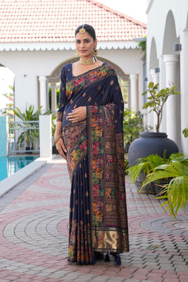 Tasrika Woven Kanjivaram Cotton Silk Saree(Dark Blue)