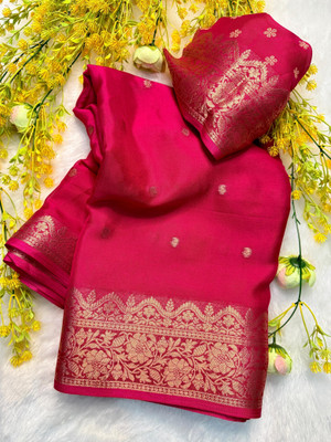 Ambaji enterprise Embellished Bollywood Silk Blend Saree(Red)