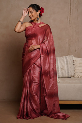 MIRCHI FASHION Printed, Floral Print Daily Wear Chiffon, Georgette Saree(Maroon)