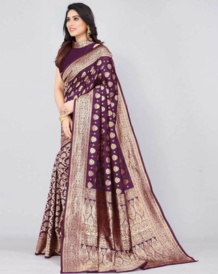 SHRIMAY Woven Kanjivaram Silk Blend Saree(Purple)