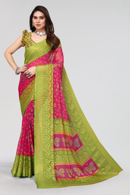 Winza Designer Printed Bollywood Chiffon, Brasso Saree(Pink)