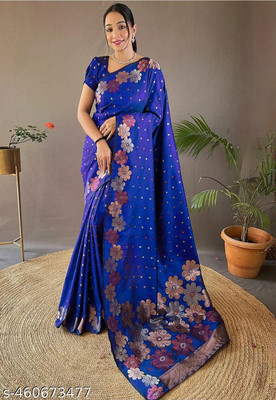 MOTISARIYA FASHION Self Design Banarasi Jacquard Saree(Blue)