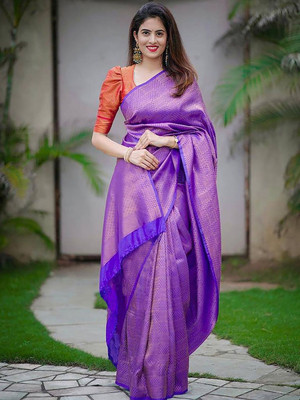 Moda Rapido Woven Daily Wear Silk Blend Saree(Purple)