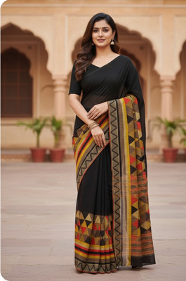RIDDHI Floral Print Daily Wear Silk Blend Saree(Brown)