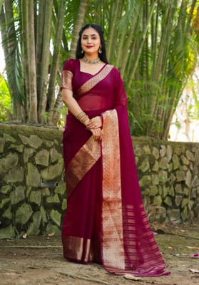 Divastri Solid/Plain Bollywood Organza Saree(Magenta)