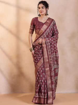 Anouk Rustic Printed Chinnalapattu Silk Blend Saree(Magenta)