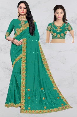 Vraj Textile Embroidered Assam Silk Pure Silk Saree(Light Green)