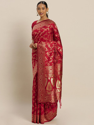 Sangria Woven Banarasi Silk Blend Saree(Red)