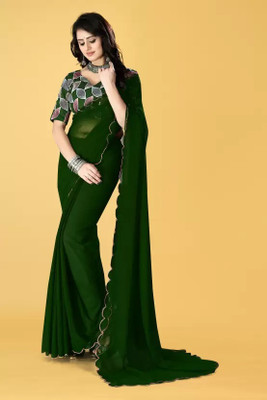 Suntex Solid/Plain Bollywood Georgette Saree(Green)