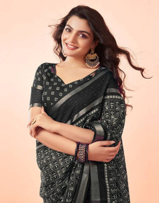 HouseOfCommon Printed Bollywood Art Silk, Silk Blend Saree(Black)