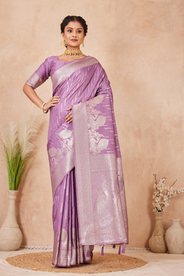Heirlooms Woven, Self Design Banarasi Pure Silk Saree(Purple)