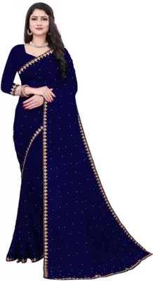 HouseOfCommon Embellished Bollywood Lycra Blend Saree(Blue)