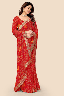 maayro Printed Bandhani Georgette Saree(Multicolor)