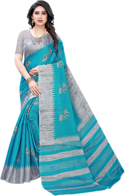 Priyashi Printed Mysore Art Silk Saree(Blue)