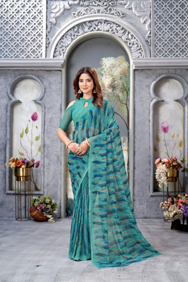 mashha creation Printed Bollywood Georgette Saree(Green)