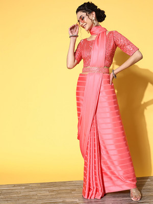 Divastri Solid/Plain Bollywood Satin Saree(Pink)