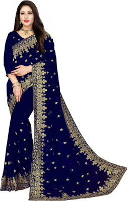 VAGHANI TEX Self Design, Embroidered, Embellished, Applique Bollywood Georgette Saree(Blue)