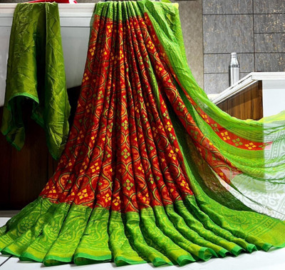 Bombey Velvat Fab Floral Print Chanderi Chiffon, Georgette Saree(Red)