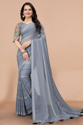 K 5 FASHION Self Design Bollywood Georgette Saree(Grey)