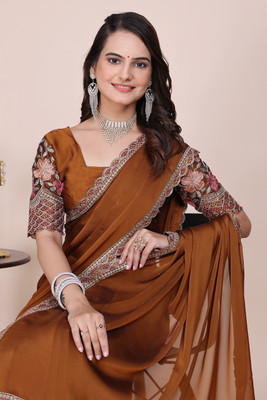 K 5 FASHION Embroidered, Self Design Bollywood Chiffon Saree(Mustard)