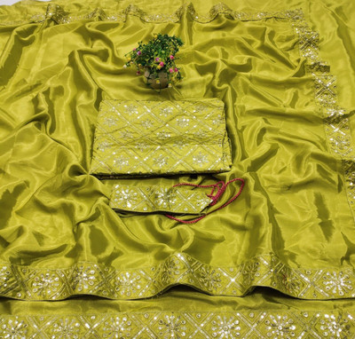 radha fashion Embellished Bollywood Chiffon Saree(Green)