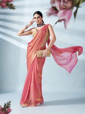 Manokamna Self Design Bollywood Chiffon Saree(Orange)