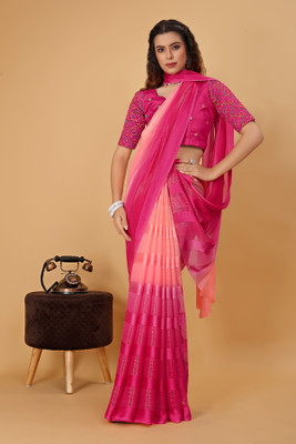Mionas Solid/Plain, Striped Bollywood Georgette Saree(Pink)