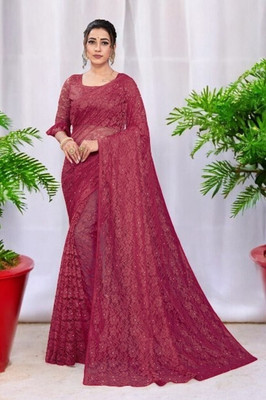Nexafashion Self Design Bollywood Net Saree(Maroon)