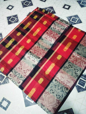 p fashion Self Design Tant Pure Cotton Saree(Red)