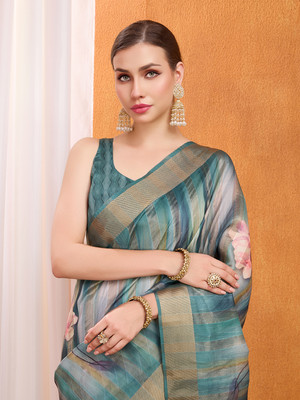 MANTROTSAV Digital Print Bollywood Tissue Saree(Blue)