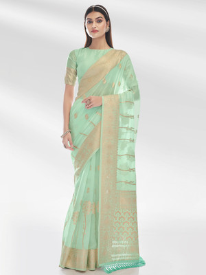 KARAGIRI Self Design Bollywood Organza Saree(Green)