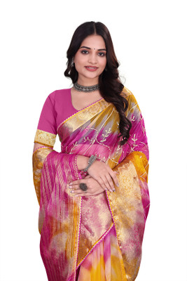 Aarunika MNT Solid/Plain Bollywood Organza Saree(Yellow)