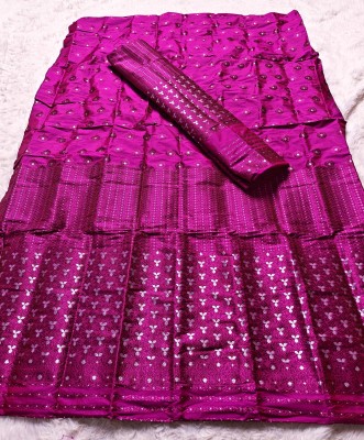 HouseOfCommon Woven Mekhela Chador Polyester Saree(Pink)