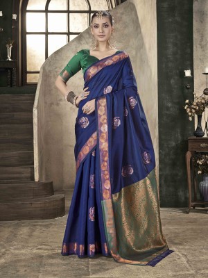 PHEASANT Woven Banarasi Pure Silk, Art Silk Saree(Dark Blue)