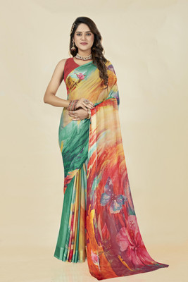 Sanskriti Synthetics Embellished Bollywood Chiffon Saree(Red)