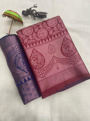 Gajal Self Design, Woven Kanjivaram Pure Silk, Art Silk Saree(Maroon)