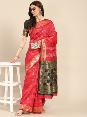 Tasrika Woven, Printed Banarasi Jacquard, Cotton Silk Saree(Pink)