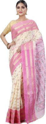 DipDiya Printed, Woven Tant Pure Cotton Saree(Pink)