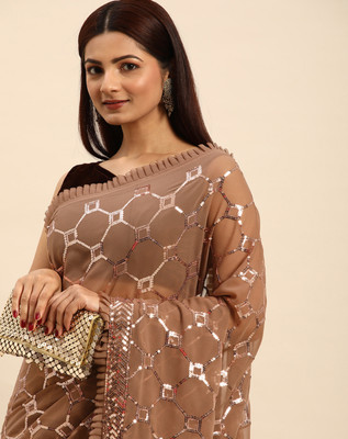 Clemira Embellished Bollywood Georgette Saree(Beige)