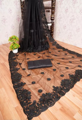 NIYANTAKSH Embroidered Bollywood Net Saree(Black)