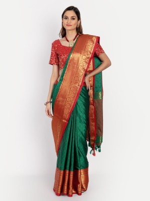 Quexle Self Design, Woven Mysore Cotton Silk Saree(Green)