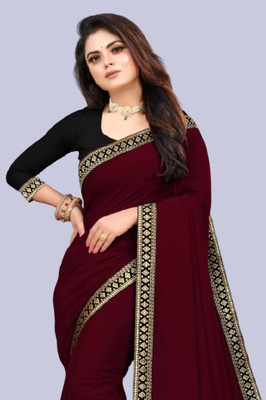 OKTAT Solid/Plain Bollywood Georgette Saree(Maroon)