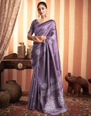 SIRIL Dyed, Self Design, Woven Banarasi Silk Blend Saree(Purple, White)