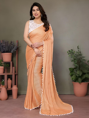 Labheshwari Solid/Plain Bollywood Georgette Saree(Orange)