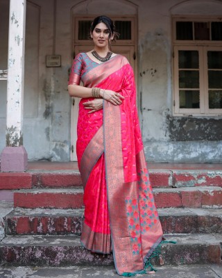 Vichitra Embroidered Bollywood Pure Silk Saree(Pink)